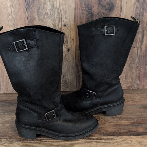 Dr. Martens Shoes - Dr. Martens Black Streetwear Vintage Combat Boots with Buckles 11      -c164